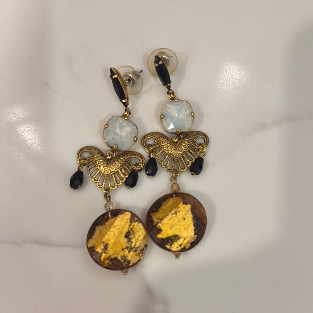 Elegant Gold and Black Dangle Earrings